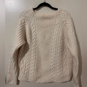 Handmade Women’s Fishermen Wool Chunky Knit Cream Off White Sweater Large